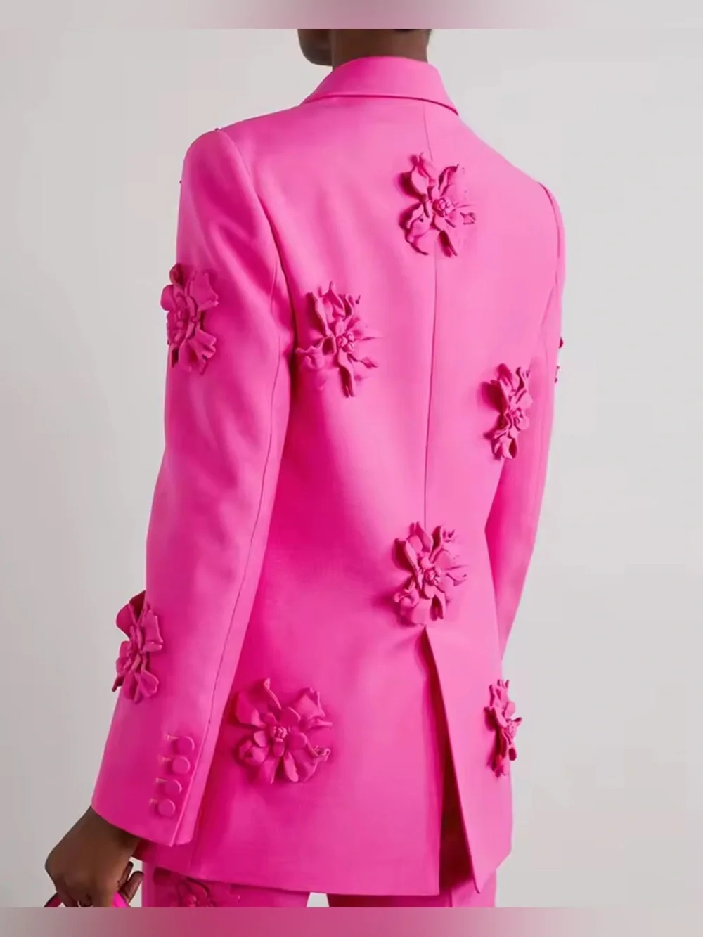 NEW $385 HIG END Mia Blanc Bright Pink Floral Double-Breasted Blazer Suit